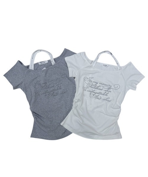 Never mind the XU / Chikashitsu+(ネバーマインド ザ エックスユー / チカシツプラス)の「【nmtc+】Bijou Halter Layered Tee / 【エヌエムティーシープラス】ビジューホルターレイヤードTシャツ(Tシャツ/カットソー・レディース・グレー/チャコール/ホワイト・ONE SIZE)」の16枚目の写真