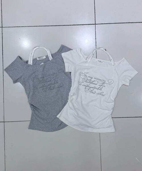 Never mind the XU / Chikashitsu+(ネバーマインド ザ エックスユー / チカシツプラス)の「【nmtc+】Bijou Halter Layered Tee / 【エヌエムティーシープラス】ビジューホルターレイヤードTシャツ(Tシャツ/カットソー・レディース・グレー/チャコール/ホワイト・ONE SIZE)」の15枚目の写真