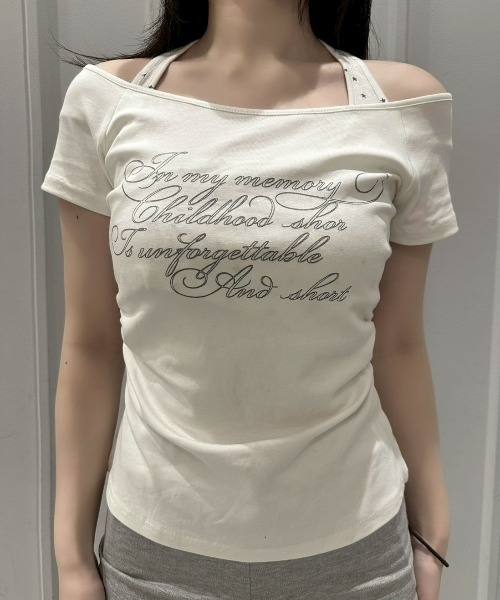 Never mind the XU / Chikashitsu+(ネバーマインド ザ エックスユー / チカシツプラス)の「【nmtc+】Bijou Halter Layered Tee / 【エヌエムティーシープラス】ビジューホルターレイヤードTシャツ(Tシャツ/カットソー・レディース・グレー/チャコール/ホワイト・ONE SIZE)」の7枚目の写真