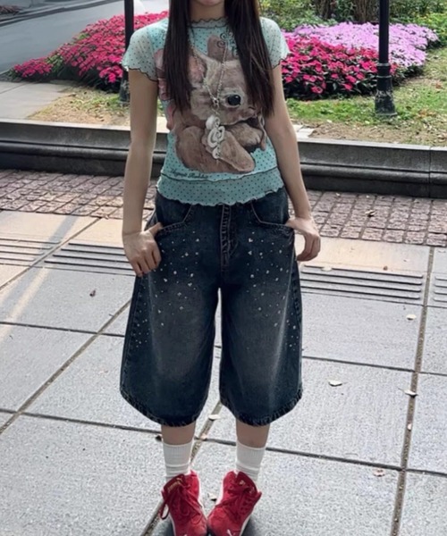 ViViDAY(ビビデー)の「フロントウサギプリント ドット柄シアートップス(Tシャツ/カットソー・レディース・アイボリー/ミント・M)」の6枚目の写真
