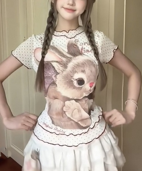 ViViDAY(ビビデー)の「フロントウサギプリント ドット柄シアートップス(Tシャツ/カットソー・レディース・アイボリー/ミント・M)」の11枚目の写真
