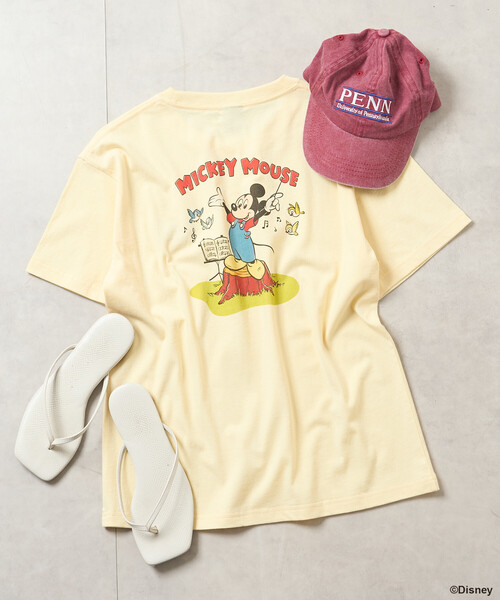 FREAK'S STORE(フリークスストア)の「【MICKEY MOUSE】レトロ バックプリントTシャツ(Tシャツ/カットソー・レディース・オフホワイト/レモンイエロー/チャコール・SMALL/MEDIUM)」の1枚目の写真