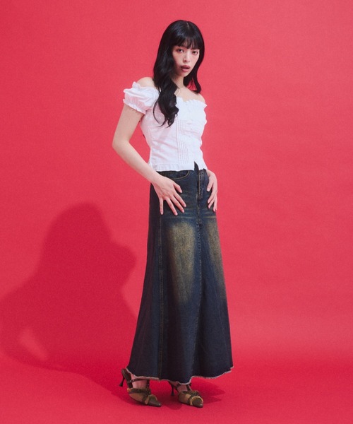 GAB GAB(ガブガブ)の「Shirred Off-Shoulder Blouse/シャーリングオフショルブラウス(シャツ/ブラウス・レディース・ホワイト・FREE)」の9枚目の写真
