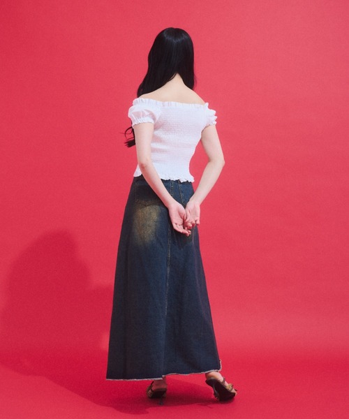 GAB GAB(ガブガブ)の「Shirred Off-Shoulder Blouse/シャーリングオフショルブラウス(シャツ/ブラウス・レディース・ホワイト・FREE)」の11枚目の写真