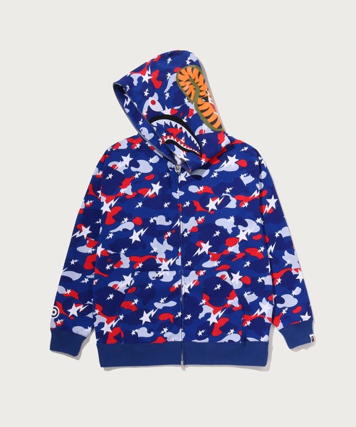 A BATHING APE（アベイシングエイプ）の「STA STRIKE CAMO SHARK RELAXED FIT FULL ZIP HOODIE（パーカー・メンズ・ブルー/ホワイト・XX-LARGE/MEDIUM/SMALL/X-LARGE/LARGE）」の4枚目の写真