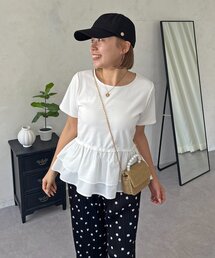 【MOMO】裾フリルドッキングペプラムTシャツ
