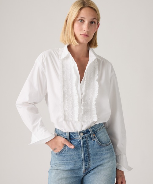 Levi's(リーバイス)の「Levi's/リーバイス ハーリー ボーイフレンド タキシード ラッフルシャツ(シャツ/ブラウス・レディース・ホワイト・M/S/XS)」の1枚目の写真
