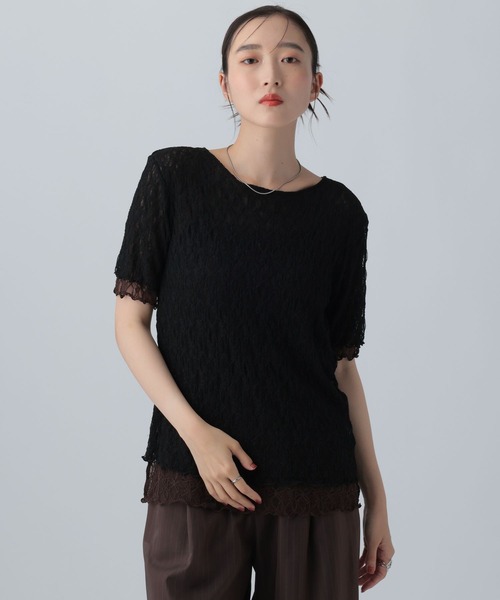 LEPSIM（レプシィム）の「《オフィスライン》レース2WAYプルオーバーSS　1044323（シャツ/ブラウス・レディース・ブラック/オフホワイト・FREE）」の2枚目の写真