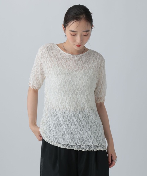 LEPSIM（レプシィム）の「《オフィスライン》レース2WAYプルオーバーSS　1044323（シャツ/ブラウス・レディース・ブラック/オフホワイト・FREE）」の3枚目の写真