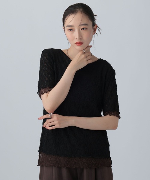 LEPSIM（レプシィム）の「《オフィスライン》レース2WAYプルオーバーSS　1044323（シャツ/ブラウス・レディース・ブラック/オフホワイト・FREE）」の8枚目の写真