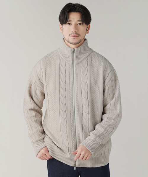 LIL VENDARS(リルヴェンダース)の「Buyer's Select / アラン柄ダブルジップドライバーズニット(ニット/セーター・メンズ・ネイビー/ナチュラル/ブラック・L/M)」の2枚目の写真