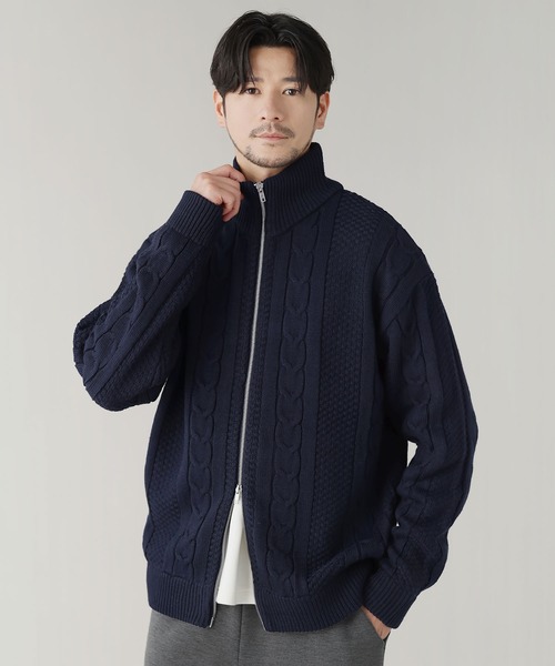 LIL VENDARS(リルヴェンダース)の「Buyer's Select / アラン柄ダブルジップドライバーズニット(ニット/セーター・メンズ・ネイビー/ナチュラル/ブラック・L/M)」の3枚目の写真