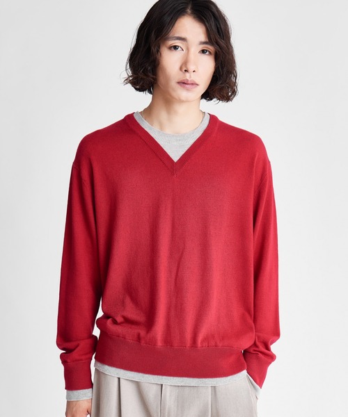 SINSS(シンス)の「Layered V-neck knit / レイヤードVネックニット(ニット/セーター・メンズ・ブルー/ブラウン/チャコールグレー/レッド・LARGE/SMALL/X-SMALL/MEDIUM)」の4枚目の写真