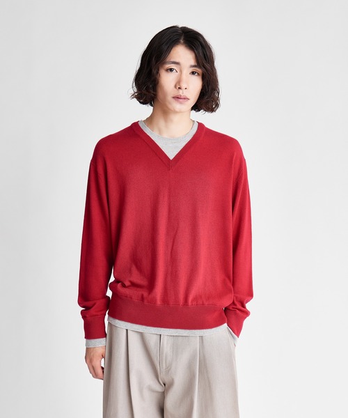 SINSS(シンス)の「Layered V-neck knit / レイヤードVネックニット(ニット/セーター・メンズ・ブルー/ブラウン/チャコールグレー/レッド・LARGE/SMALL/X-SMALL/MEDIUM)」の12枚目の写真