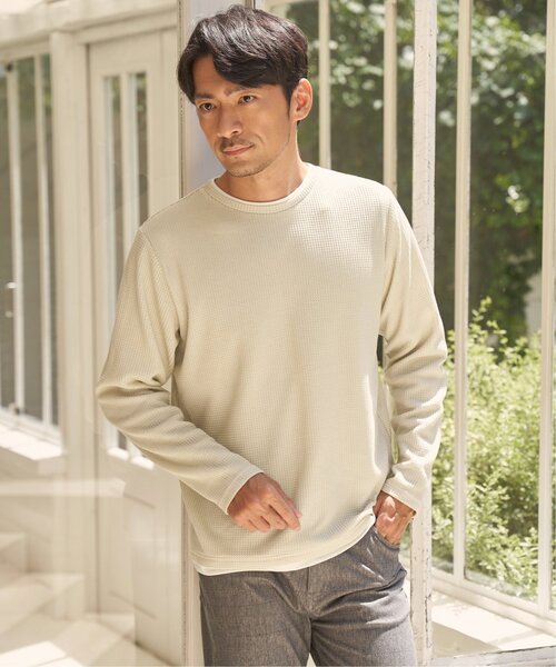 ikka(イッカ)の「ドライワッフルフェイクロンT【親子コーデ】(Tシャツ/カットソー・メンズ・ネイビー/グリーン/ブラウン/ブラック/ベージュ・XL/L/M)」の7枚目の写真