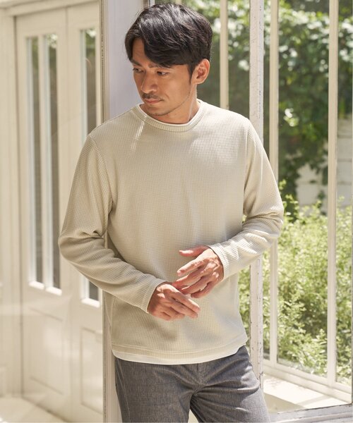 ikka(イッカ)の「ドライワッフルフェイクロンT【親子コーデ】(Tシャツ/カットソー・メンズ・ネイビー/グリーン/ブラウン/ブラック/ベージュ・XL/L/M)」の10枚目の写真