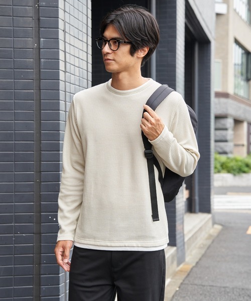 ikka(イッカ)の「ドライワッフルフェイクロンT【親子コーデ】(Tシャツ/カットソー・メンズ・ネイビー/グリーン/ブラウン/ブラック/ベージュ・XL/L/M)」の4枚目の写真