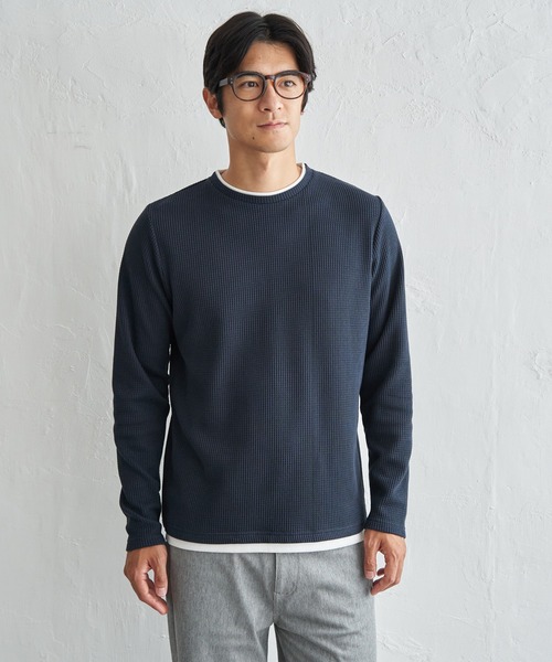 ikka(イッカ)の「ドライワッフルフェイクロンT【親子コーデ】(Tシャツ/カットソー・メンズ・ネイビー/グリーン/ブラウン/ブラック/ベージュ・XL/L/M)」の1枚目の写真