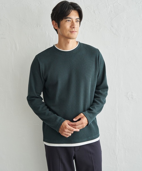 ikka(イッカ)の「ドライワッフルフェイクロンT【親子コーデ】(Tシャツ/カットソー・メンズ・ネイビー/グリーン/ブラウン/ブラック/ベージュ・XL/L/M)」の5枚目の写真