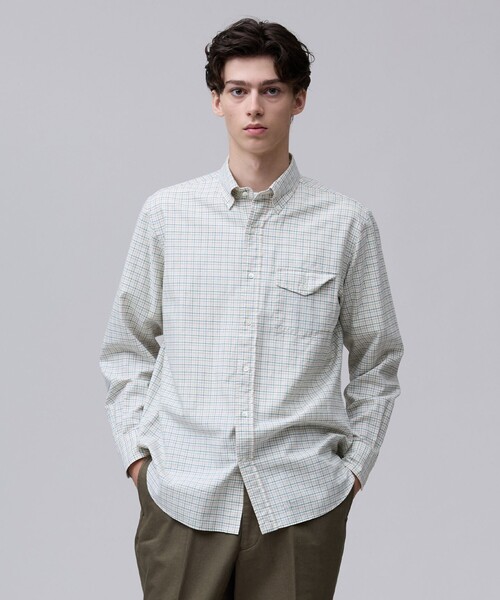 J.PRESS（ジェイプレス）の「【柔らかな風合い】J.PRESS MEN コットンビエラ タッタソールチェックシャツ（シャツ/ブラウス・メンズ・グリーン系3/ブルー系3・SMALL/MEDIUM/LARGE/X-LARGE）」の2枚目の写真