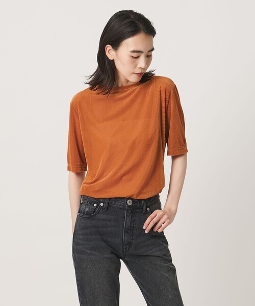 MARW UNITED ARROWS（マルゥ ユナイテッドアローズ）の「＜MARW UNITED ARROWS＞シアー ベロア リブ ショートスリーブ トップス（Tシャツ/カットソー・レディース・ダークオレンジ/オフホワイト/ライトグレー/ブラック・FREE）」の4枚目の写真