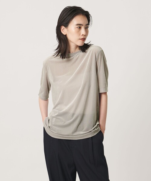 MARW UNITED ARROWS（マルゥ ユナイテッドアローズ）の「＜MARW UNITED ARROWS＞シアー ベロア リブ ショートスリーブ トップス（Tシャツ/カットソー・レディース・ダークオレンジ/オフホワイト/ライトグレー/ブラック・FREE）」の7枚目の写真