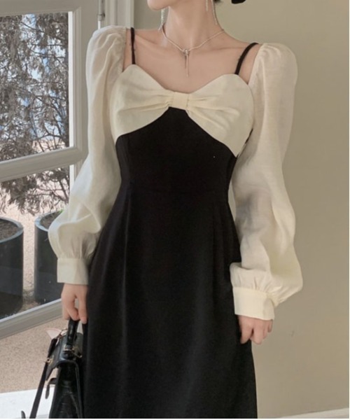 &soiree(アンドソワレ)の「リボンオフショルミディ丈ワンピース(ワンピース・レディース・ブラック・SMALL/X-LARGE/LARGE/MEDIUM)」の3枚目の写真