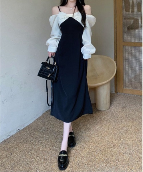 &soiree(アンドソワレ)の「リボンオフショルミディ丈ワンピース(ワンピース・レディース・ブラック・SMALL/X-LARGE/LARGE/MEDIUM)」の2枚目の写真