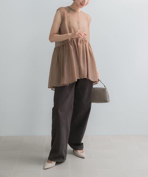 URBAN RESEARCH ROSSO WOMEN(アーバンリサーチ ロッソ)の「ELENDEEK SHEER PEPLUM BLOUSE(シャツ/ブラウス・レディース・チャコールグレー/ベージュ/レッド・FREE)」の14枚目の写真