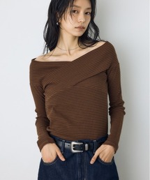 【身長/骨格別着用画像あり】クロスデザイン長袖カットトップス 春服 秋服 冬服　デザイントップス　ボーダー　無地　長袖