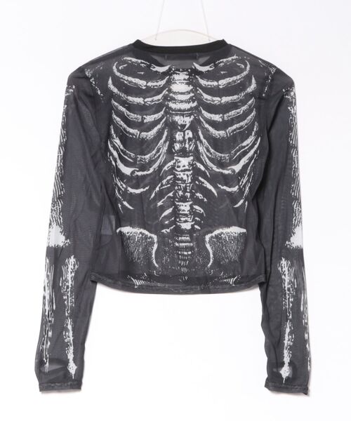 almo（アルモ）の「【Bls】 【ZL】【Bling Leads】ショート丈 ボーンプリント シアートップス(BL)（Tシャツ/カットソー・レディース・ブラック・FREE）」の4枚目の写真