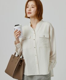 grove（グローブ）の「顔周りをすっきり見せる バンドカラースキッパーシャツ（シャツ/ブラウス）」