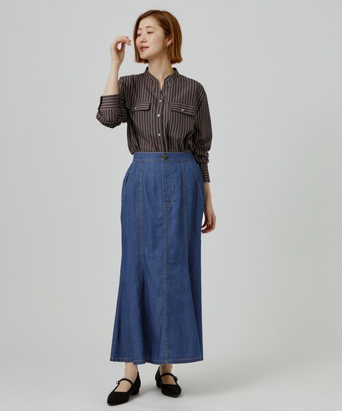 grove(グローブ)の「顔周りをすっきり見せる バンドカラースキッパーシャツ(シャツ/ブラウス・レディース・アイボリー/ブラック系1/ネイビー系2/ブラウン系その他・03/02/04/05)」の7枚目の写真