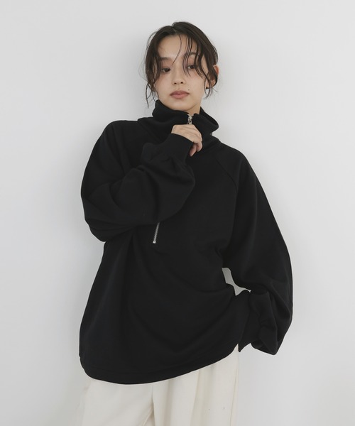 hellam(へラム)の「オーバーサイズハーフジップスウェット(スウェット・レディース・ブラック/オートミール/ブラウン/杢グレー・FREE)」の1枚目の写真