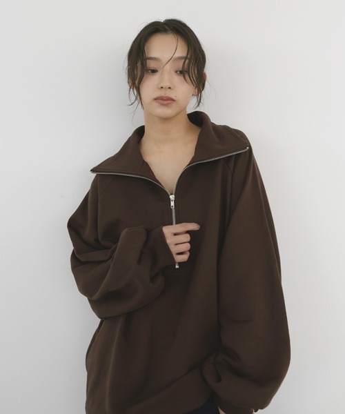 hellam(へラム)の「オーバーサイズハーフジップスウェット(スウェット・レディース・ブラック/オートミール/ブラウン/杢グレー・FREE)」の13枚目の写真