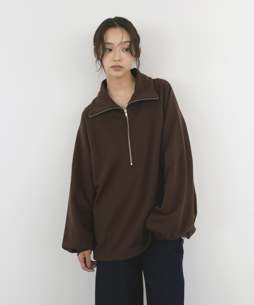 hellam(へラム)の「オーバーサイズハーフジップスウェット(スウェット・レディース・ブラック/オートミール/ブラウン/杢グレー・FREE)」の18枚目の写真