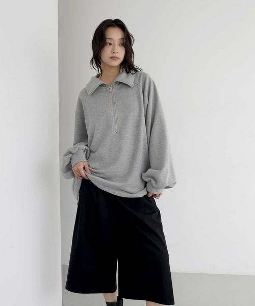 hellam(へラム)の「オーバーサイズハーフジップスウェット(スウェット・レディース・ブラック/オートミール/ブラウン/杢グレー・FREE)」の22枚目の写真