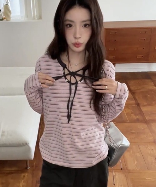 Vipoa(ヴィポア)の「Front ribbon cutsew(Tシャツ/カットソー・レディース・ピンク・FREE)」の11枚目の写真