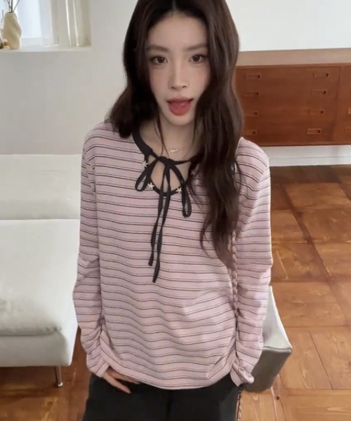 Vipoa(ヴィポア)の「Front ribbon cutsew(Tシャツ/カットソー・レディース・ピンク・FREE)」の12枚目の写真