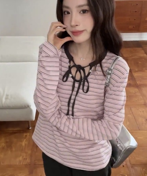Vipoa(ヴィポア)の「Front ribbon cutsew(Tシャツ/カットソー・レディース・ピンク・FREE)」の15枚目の写真