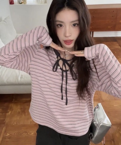 Vipoa(ヴィポア)の「Front ribbon cutsew(Tシャツ/カットソー・レディース・ピンク・FREE)」の17枚目の写真