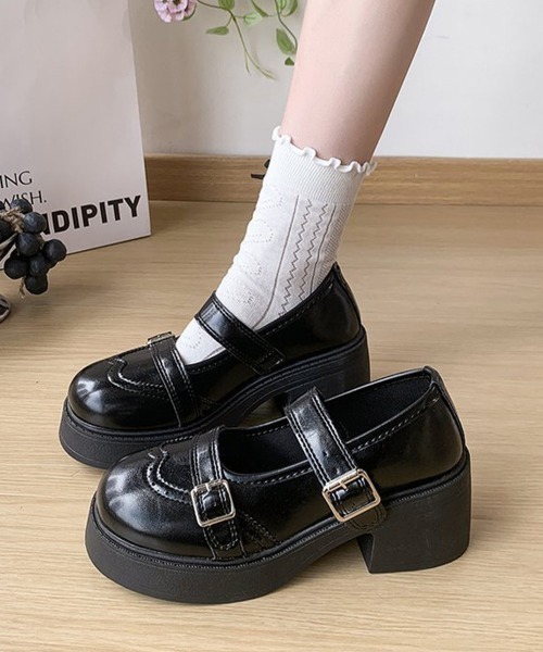 Miniministore(ミニミニストア)の「厚底メリージェーンダブルベルトローファー(ローファー・レディース・アイボリー/ブラック・24.0cm/23.5cm/23.0cm/22.5cm/24.5cm)」の3枚目の写真