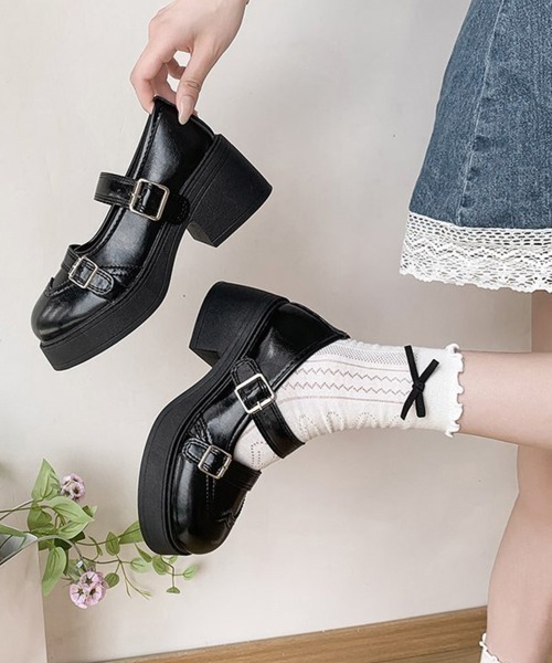 Miniministore(ミニミニストア)の「厚底メリージェーンダブルベルトローファー(ローファー・レディース・アイボリー/ブラック・24.0cm/23.5cm/23.0cm/22.5cm/24.5cm)」の5枚目の写真