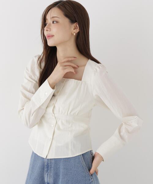 PROPORTION BODY DRESSING(プロポーションボディドレッシング)の「フロントギャザーブラウス / 1216210003(シャツ/ブラウス・レディース・ブラウン/ホワイト系その他/ブルー・FREE)」の4枚目の写真