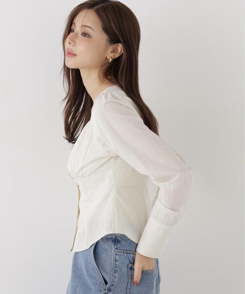 PROPORTION BODY DRESSING(プロポーションボディドレッシング)の「フロントギャザーブラウス / 1216210003(シャツ/ブラウス・レディース・ブラウン/ホワイト系その他/ブルー・FREE)」の5枚目の写真