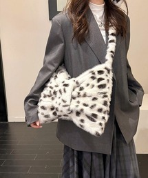 【ポーチ付き】リボン型 ファー ショルダーバッグ