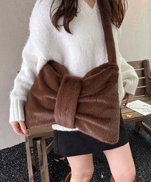 【ポーチ付き】リボン型 ファー ショルダーバッグ
