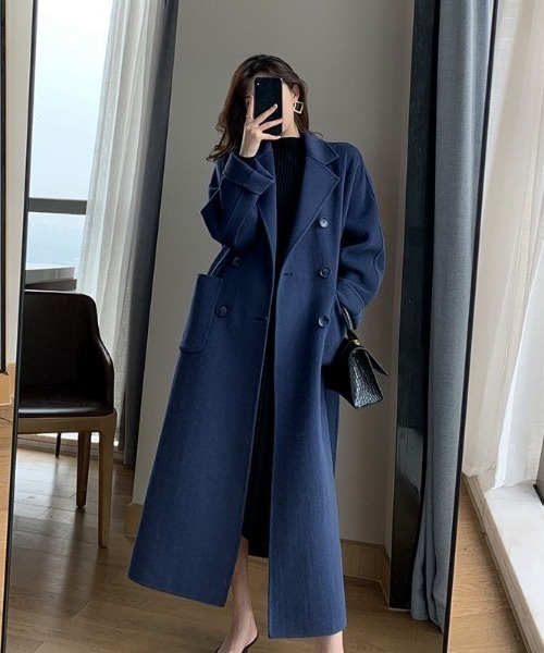 LUCPY(ラクピー)の「ダブルブレストロングチェスターコート(チェスターコート・レディース・ブルー/グレー・LARGE/MEDIUM/X-LARGE)」の2枚目の写真