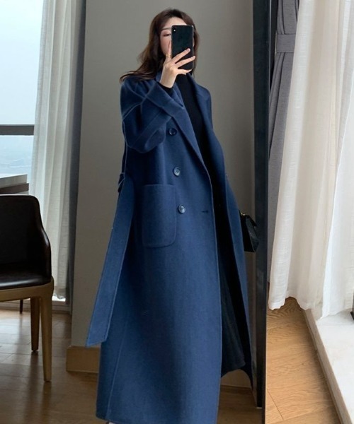 LUCPY(ラクピー)の「ダブルブレストロングチェスターコート(チェスターコート・レディース・ブルー/グレー・LARGE/MEDIUM/X-LARGE)」の3枚目の写真