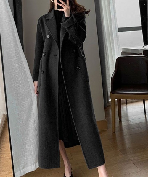 LUCPY(ラクピー)の「ダブルブレストロングチェスターコート(チェスターコート・レディース・ブルー/グレー・LARGE/MEDIUM/X-LARGE)」の4枚目の写真